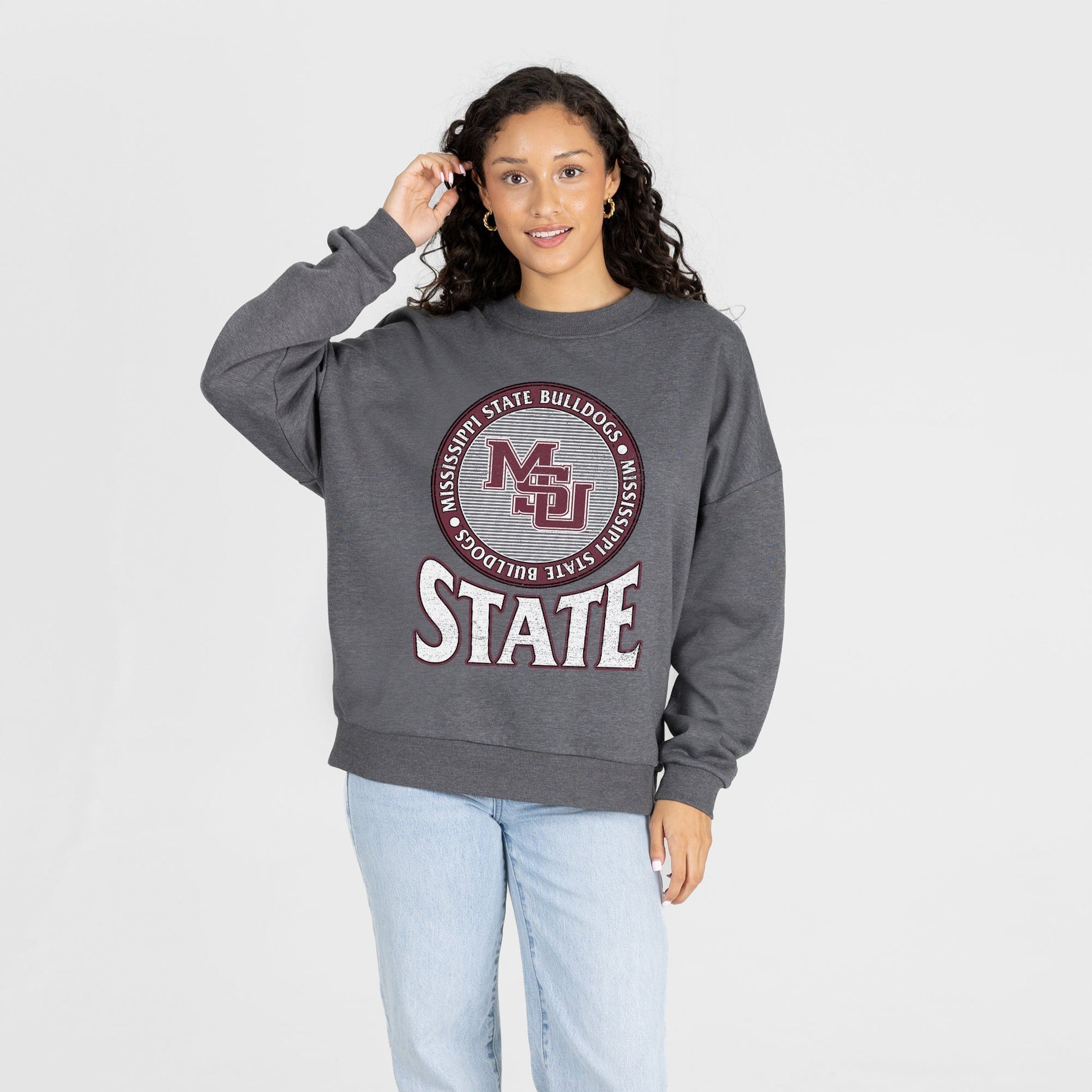 MISSISSIPPI STATE BULLDOGS SATURDAY SEAL PREMIUM FLEECE DROP SHOULDER CREWNECK PULLOVER
