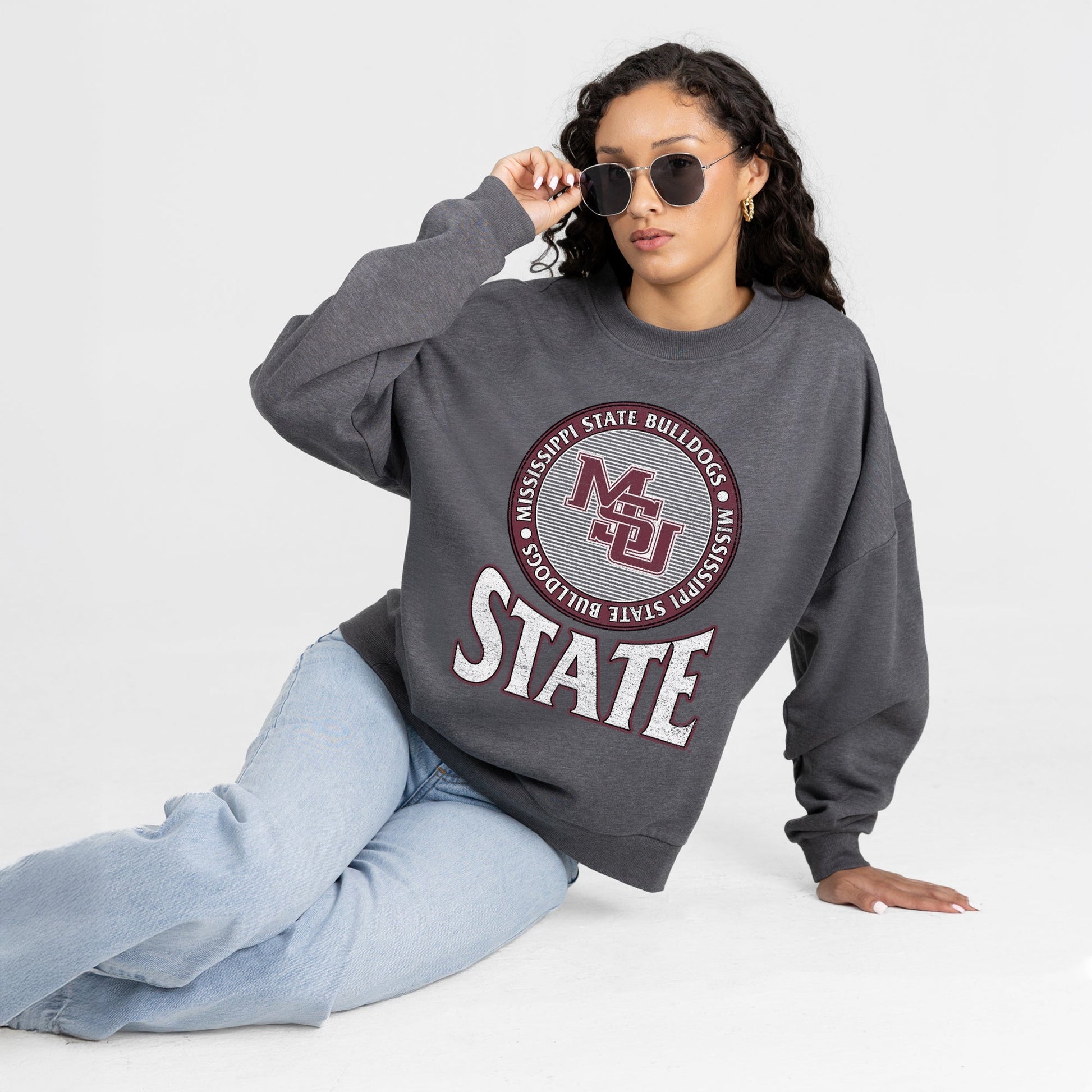 MISSISSIPPI STATE BULLDOGS SATURDAY SEAL PREMIUM FLEECE DROP SHOULDER CREWNECK PULLOVER