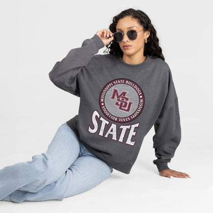 MISSISSIPPI STATE BULLDOGS SATURDAY SEAL PREMIUM FLEECE DROP SHOULDER CREWNECK PULLOVER