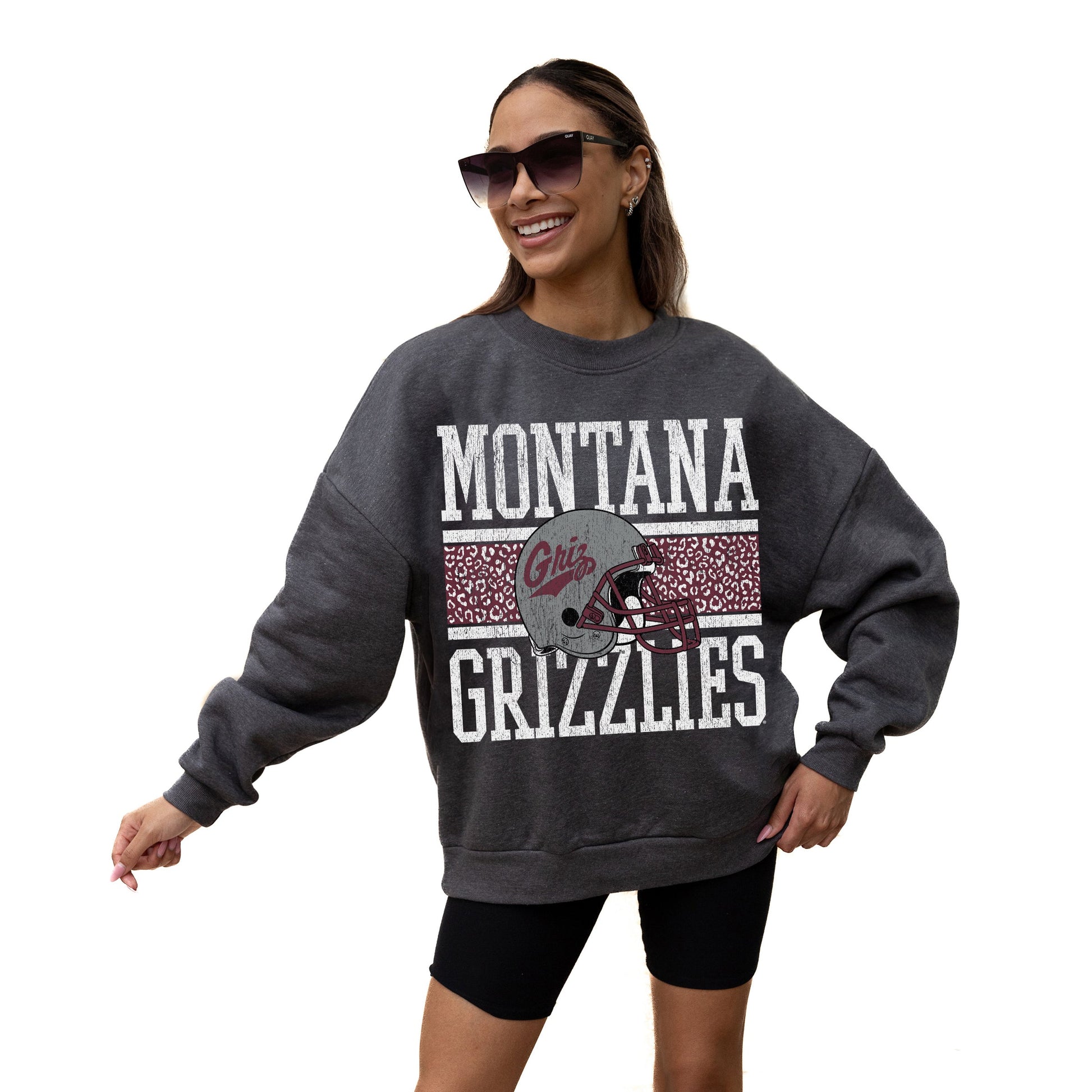 MONTANA GRIZZLIES WILD TAILGATE LONG SLEEVE UNISEX FIT PREMIUM FLEECE CREWNECK SWEATSHIRT WITH RIBBED KNIT NECKLINE, WRIST, AND WAISTBAND