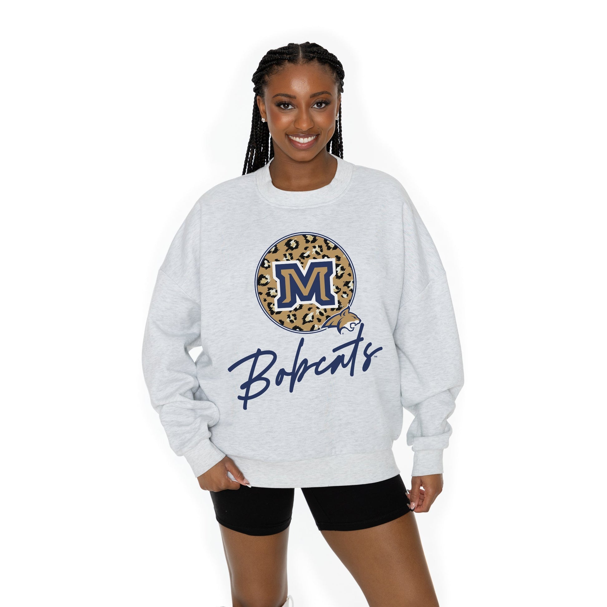 MONTANA STATE BOBCATS GOING WILD LONG SLEEVE UNISEX FIT PREMIUM FLEECE CREWNECK SWEATSHIRT WITH RIBBED KNIT NECKLINE, WRIST, AND WAISTBAND