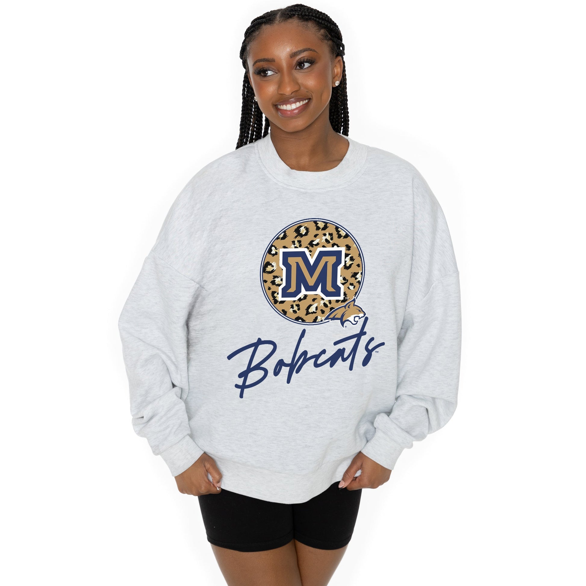 MONTANA STATE BOBCATS GOING WILD LONG SLEEVE UNISEX FIT PREMIUM FLEECE CREWNECK SWEATSHIRT WITH RIBBED KNIT NECKLINE, WRIST, AND WAISTBAND