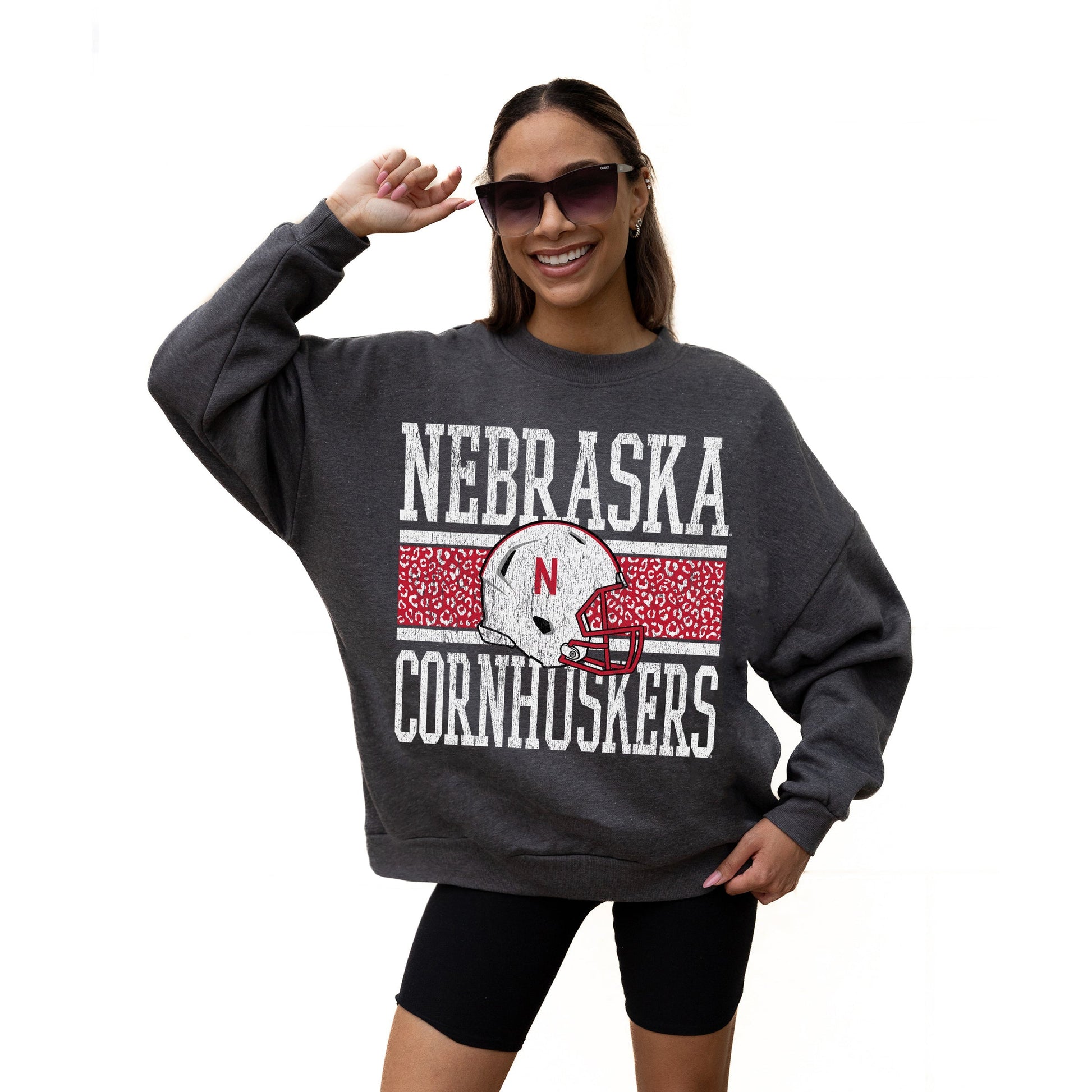 NEBRASKA CORNHUSKERS WILD TAILGATE LONG SLEEVE UNISEX FIT PREMIUM FLEECE CREWNECK SWEATSHIRT WITH RIBBED KNIT NECKLINE, WRIST, AND WAISTBAND