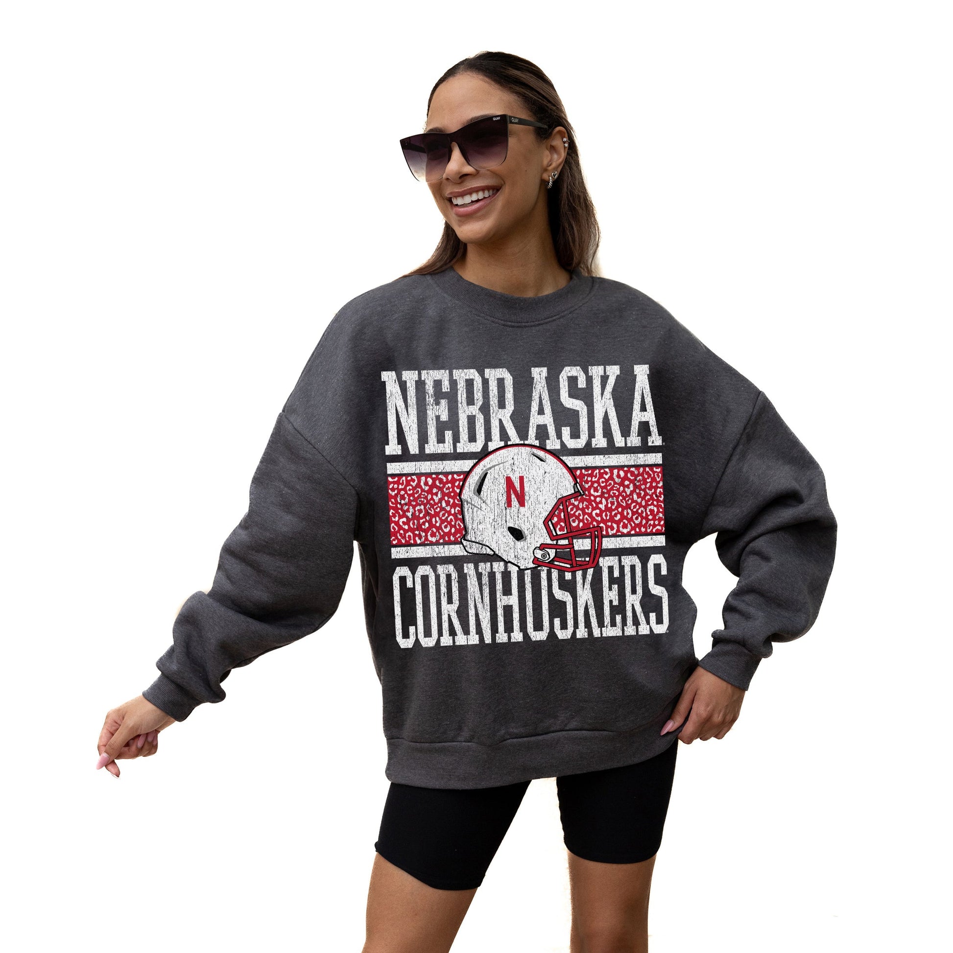NEBRASKA CORNHUSKERS WILD TAILGATE LONG SLEEVE UNISEX FIT PREMIUM FLEECE CREWNECK SWEATSHIRT WITH RIBBED KNIT NECKLINE, WRIST, AND WAISTBAND