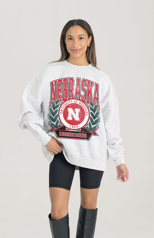 NEBRASKA CORNHUSKERS HERITAGE PREMIUM FLEECE DROP SHOULDER CREWNECK PULLOVER