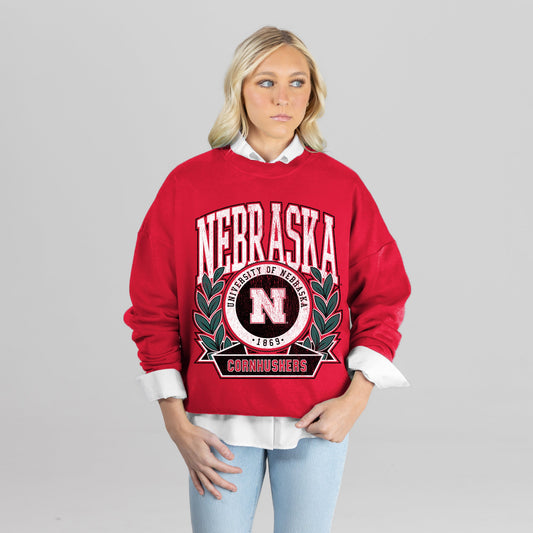 NEBRASKA CORNHUSKERS CLASSIC ARCHIVES PREMIUM FLEECE DROP SHOULDER CREWNECK PULLOVER