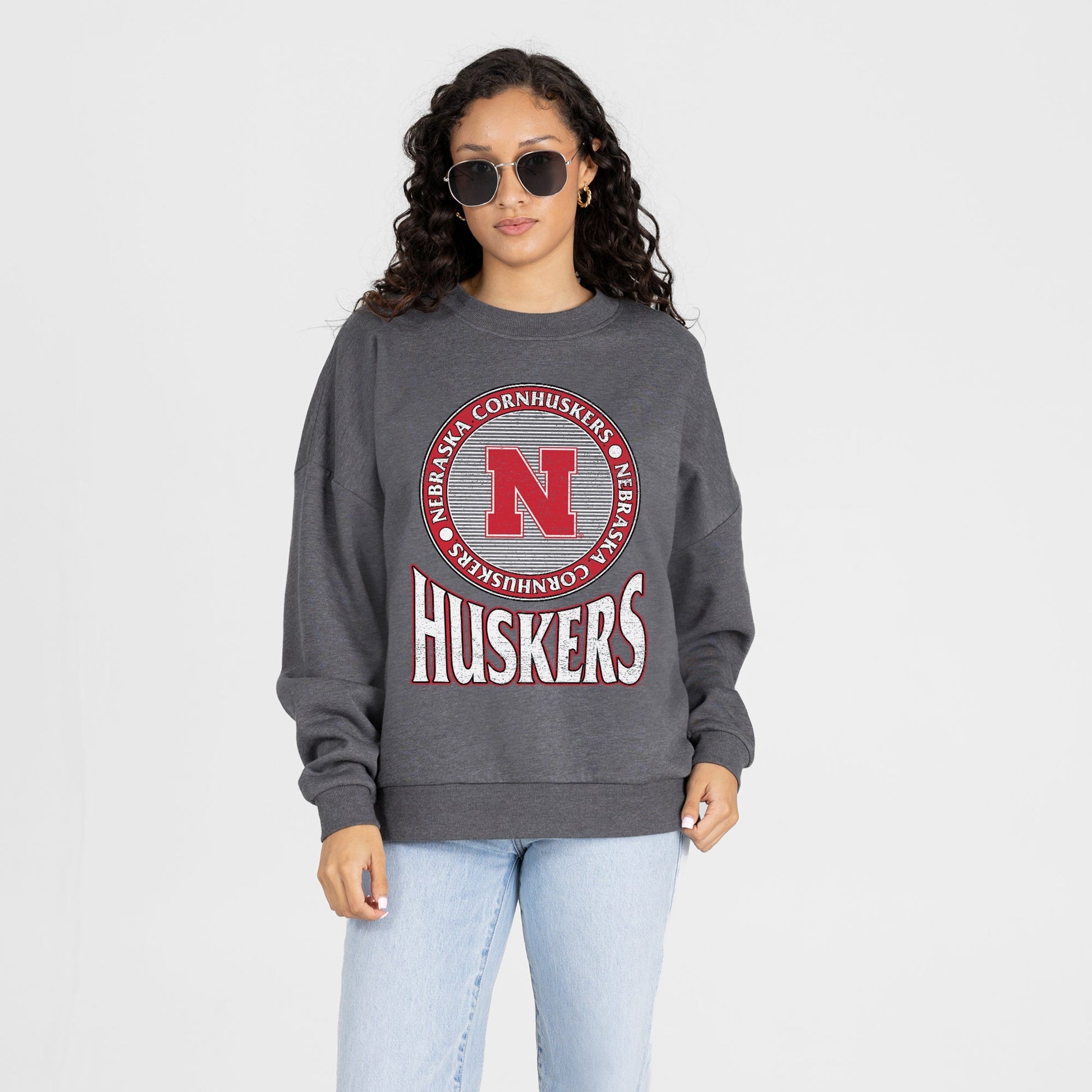 NEBRASKA CORNHUSKERS SATURDAY SEAL PREMIUM FLEECE DROP SHOULDER CREWNECK PULLOVER