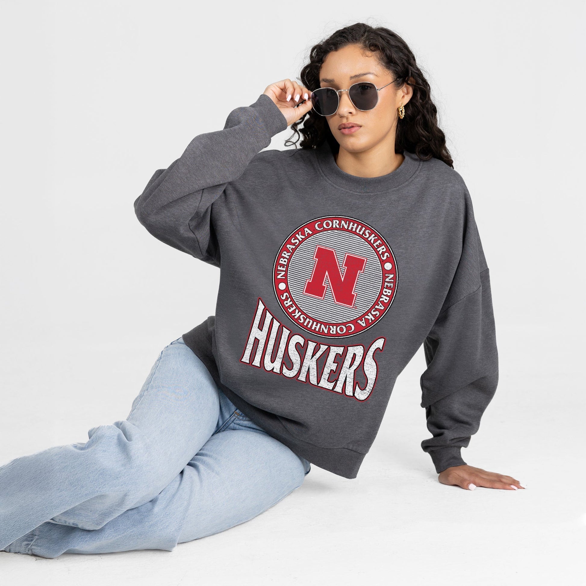NEBRASKA CORNHUSKERS SATURDAY SEAL PREMIUM FLEECE DROP SHOULDER CREWNECK PULLOVER