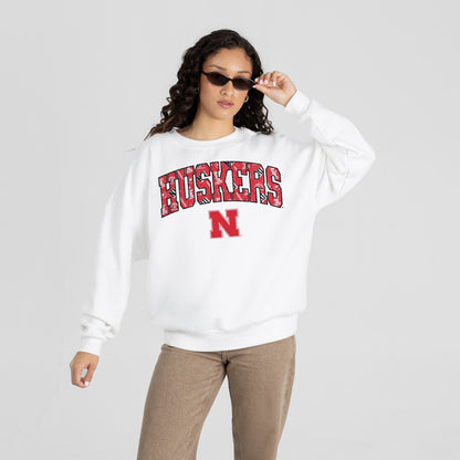 NEBRASKA CORNHUSKERS SWEET PLAY PREMIUM FLEECE DROP SHOULDER CREWNECK PULLOVER
