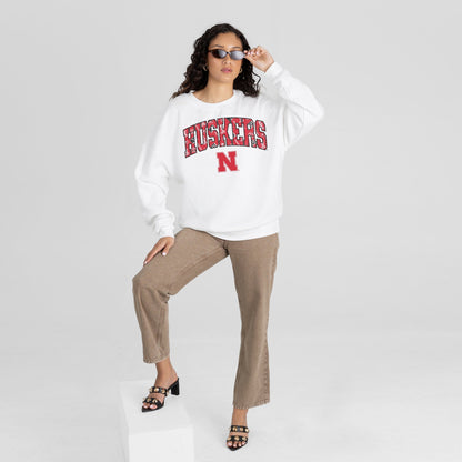 NEBRASKA CORNHUSKERS SWEET PLAY PREMIUM FLEECE DROP SHOULDER CREWNECK PULLOVER