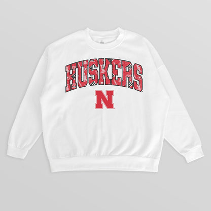 NEBRASKA CORNHUSKERS SWEET PLAY PREMIUM FLEECE DROP SHOULDER CREWNECK PULLOVER