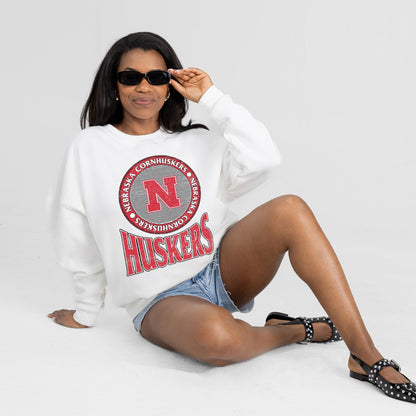 NEBRASKA CORNHUSKERS ENDZONE PREMIUM FLEECE DROP SHOULDER CREWNECK PULLOVER