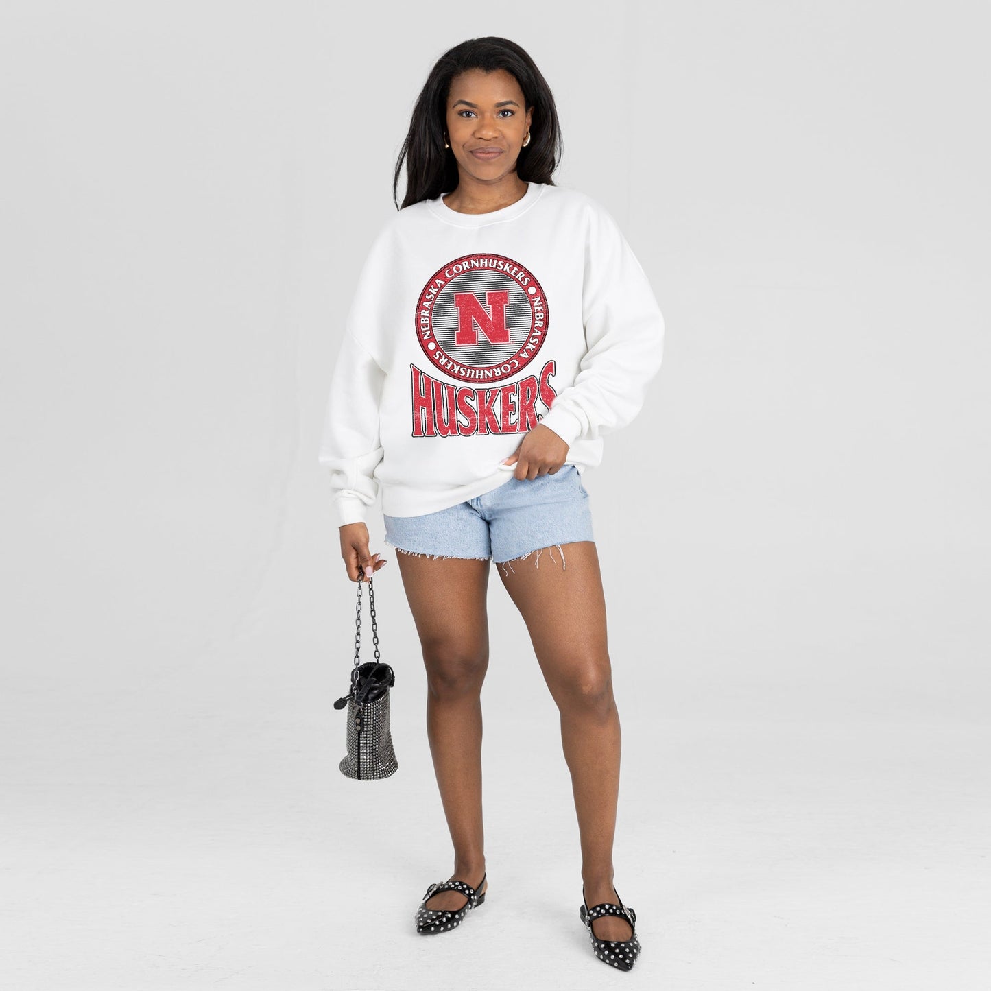 NEBRASKA CORNHUSKERS ENDZONE PREMIUM FLEECE DROP SHOULDER CREWNECK PULLOVER