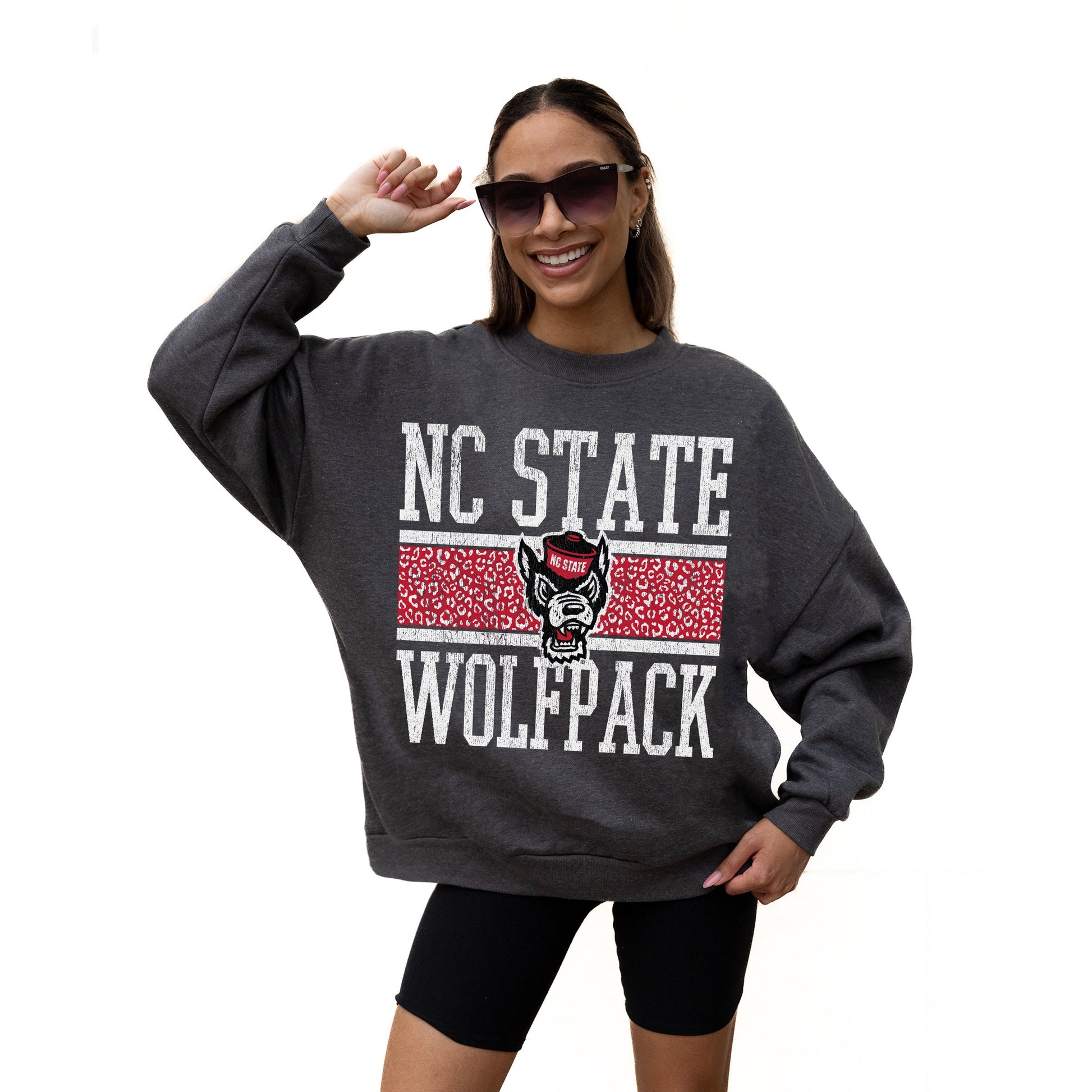 NORTH CAROLINA STATE WOLFPACK WILD TAILGATE LONG SLEEVE UNISEX FIT PREMIUM FLEECE CREWNECK SWEATSHIRT WITH RIBBED KNIT NECKLINE, WRIST, AND WAISTBAND