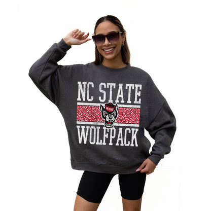 NORTH CAROLINA STATE WOLFPACK WILD TAILGATE LONG SLEEVE UNISEX FIT PREMIUM FLEECE CREWNECK SWEATSHIRT WITH RIBBED KNIT NECKLINE, WRIST, AND WAISTBAND