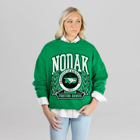 NORTH DAKOTA FIGHTING HAWKS CLASSIC ARCHIVES PREMIUM FLEECE DROP SHOULDER CREWNECK PULLOVER