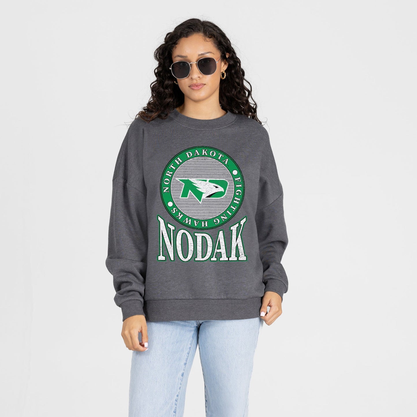 NORTH DAKOTA FIGHTING HAWKS SATURDAY SEAL PREMIUM FLEECE DROP SHOULDER CREWNECK PULLOVER