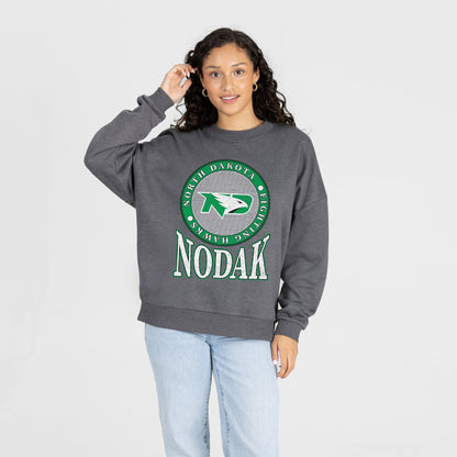 NORTH DAKOTA FIGHTING HAWKS SATURDAY SEAL PREMIUM FLEECE DROP SHOULDER CREWNECK PULLOVER