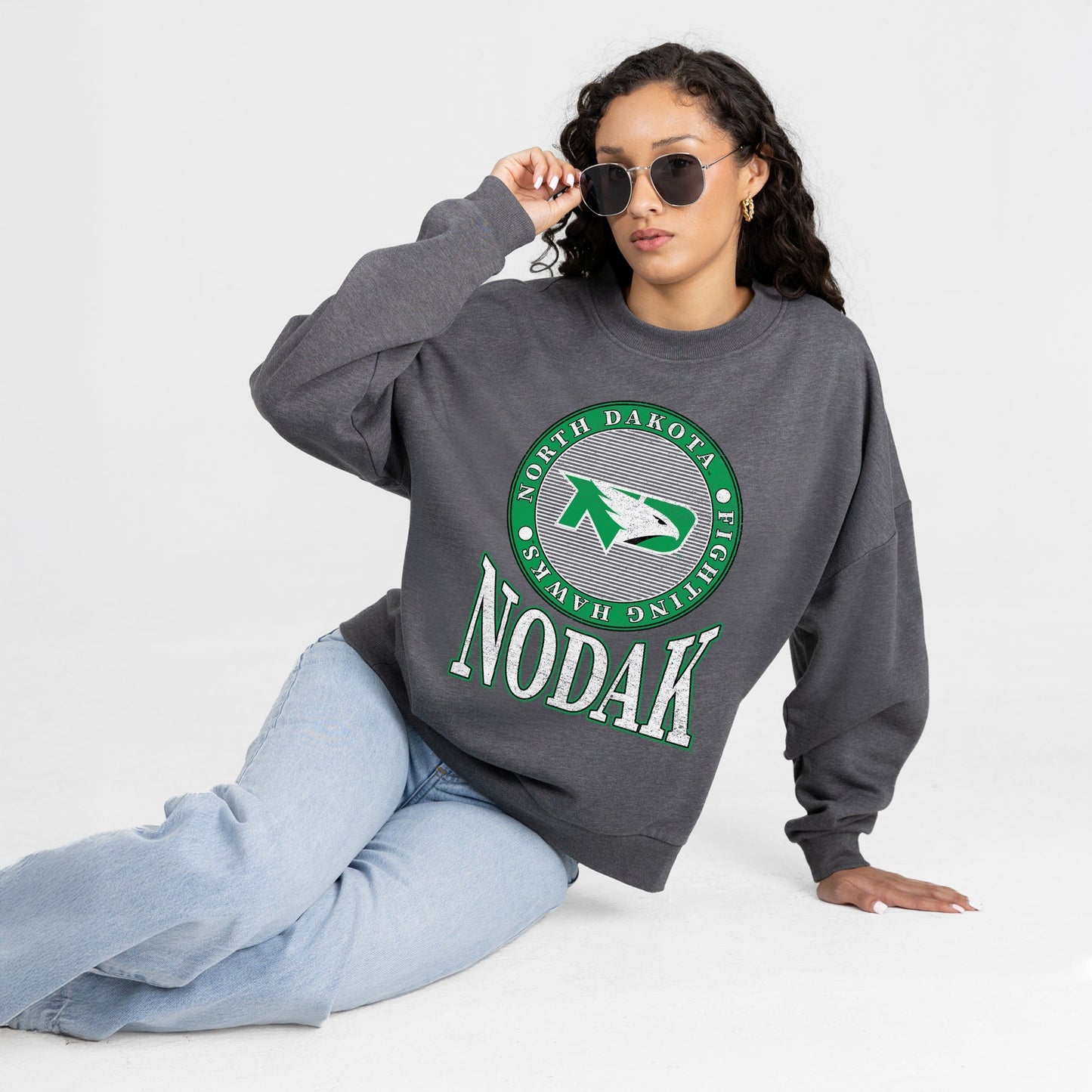 NORTH DAKOTA FIGHTING HAWKS SATURDAY SEAL PREMIUM FLEECE DROP SHOULDER CREWNECK PULLOVER