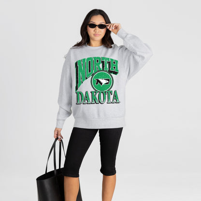 NORTH DAKOTA FIGHTING HAWKS GAME ON PREMIUM FLEECE DROP SHOULDER CREWNECK PULLOVER
