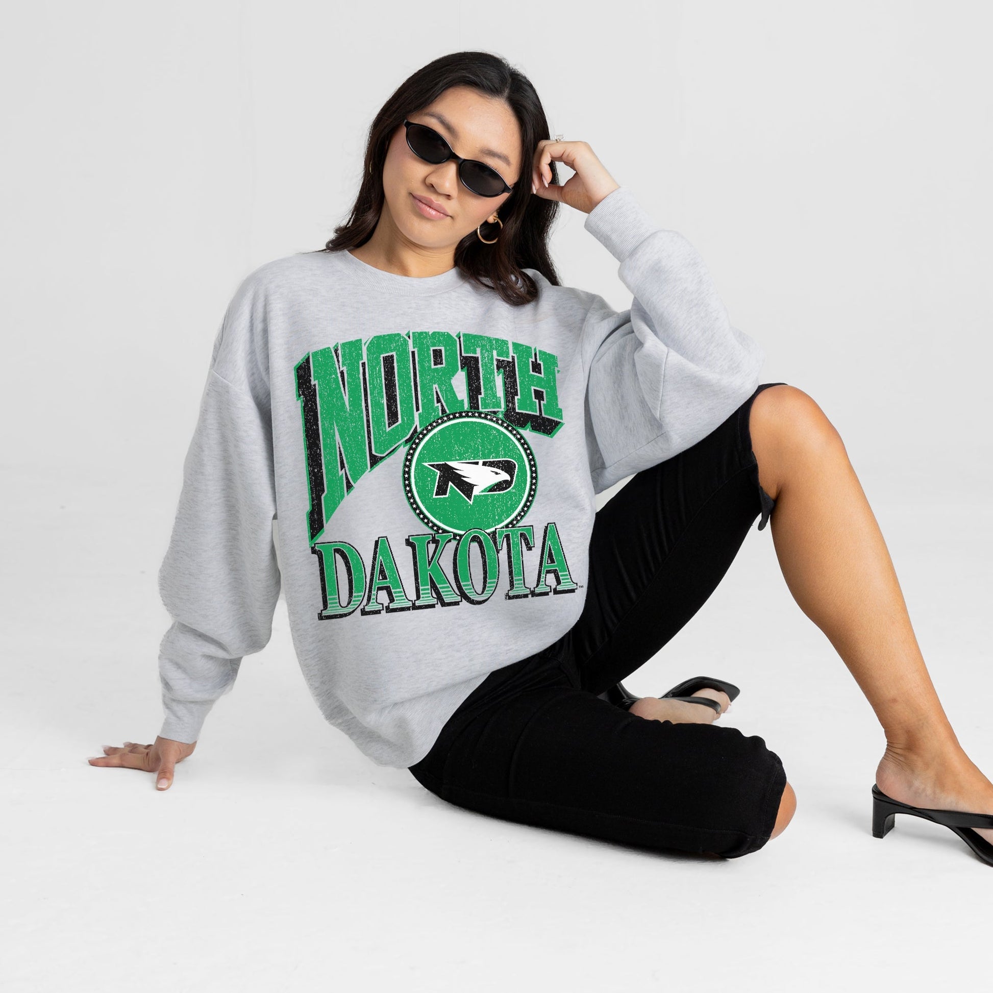 NORTH DAKOTA FIGHTING HAWKS GAME ON PREMIUM FLEECE DROP SHOULDER CREWNECK PULLOVER