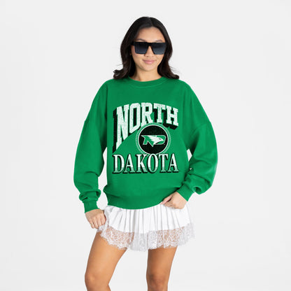 NORTH DAKOTA FIGHTING HAWKS MAIN CHARACTER PREMIUM FLEECE DROP SHOULDER CREWNECK PULLOVER