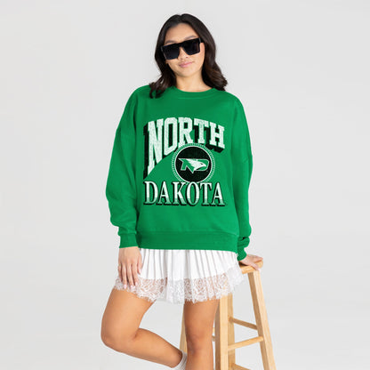 NORTH DAKOTA FIGHTING HAWKS MAIN CHARACTER PREMIUM FLEECE DROP SHOULDER CREWNECK PULLOVER