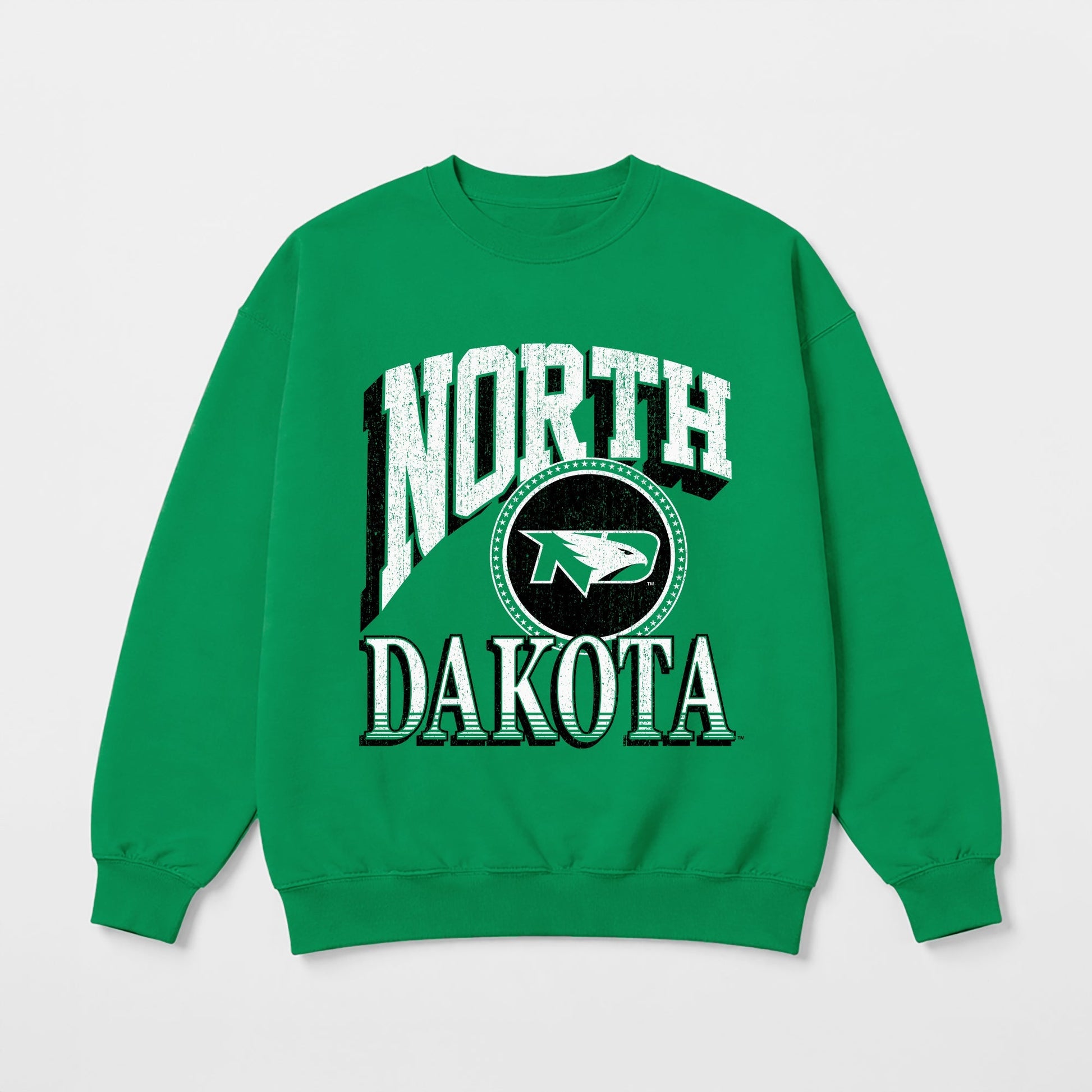 NORTH DAKOTA FIGHTING HAWKS MAIN CHARACTER PREMIUM FLEECE DROP SHOULDER CREWNECK PULLOVER