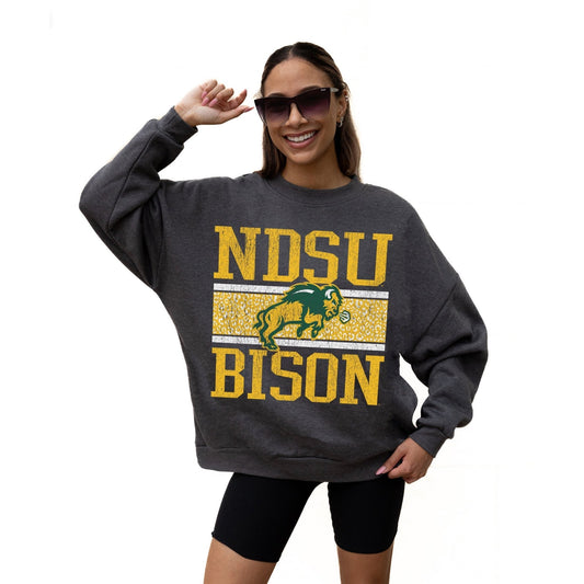 NORTH DAKOTA STATE BISON WILD TAILGATE LONG SLEEVE UNISEX FIT PREMIUM FLEECE CREWNECK SWEATSHIRT WITH RIBBED KNIT NECKLINE, WRIST, AND WAISTBAND - The Club