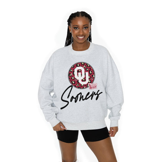 OKLAHOMA SOONERS GOING WILD LONG SLEEVE UNISEX FIT PREMIUM FLEECE CREWNECK SWEATSHIRT WITH RIBBED KNIT NECKLINE, WRIST, AND WAISTBAND