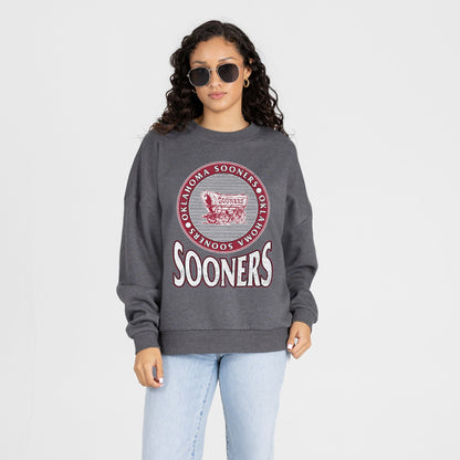 OKLAHOMA SOONERS SATURDAY SEAL PREMIUM FLEECE DROP SHOULDER CREWNECK PULLOVER