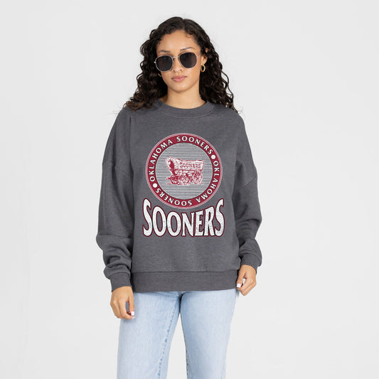 OKLAHOMA SOONERS SATURDAY SEAL PREMIUM FLEECE DROP SHOULDER CREWNECK PULLOVER