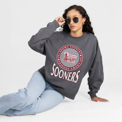 OKLAHOMA SOONERS SATURDAY SEAL PREMIUM FLEECE DROP SHOULDER CREWNECK PULLOVER