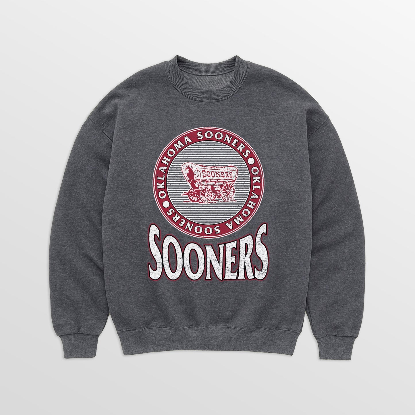 OKLAHOMA SOONERS SATURDAY SEAL PREMIUM FLEECE DROP SHOULDER CREWNECK PULLOVER