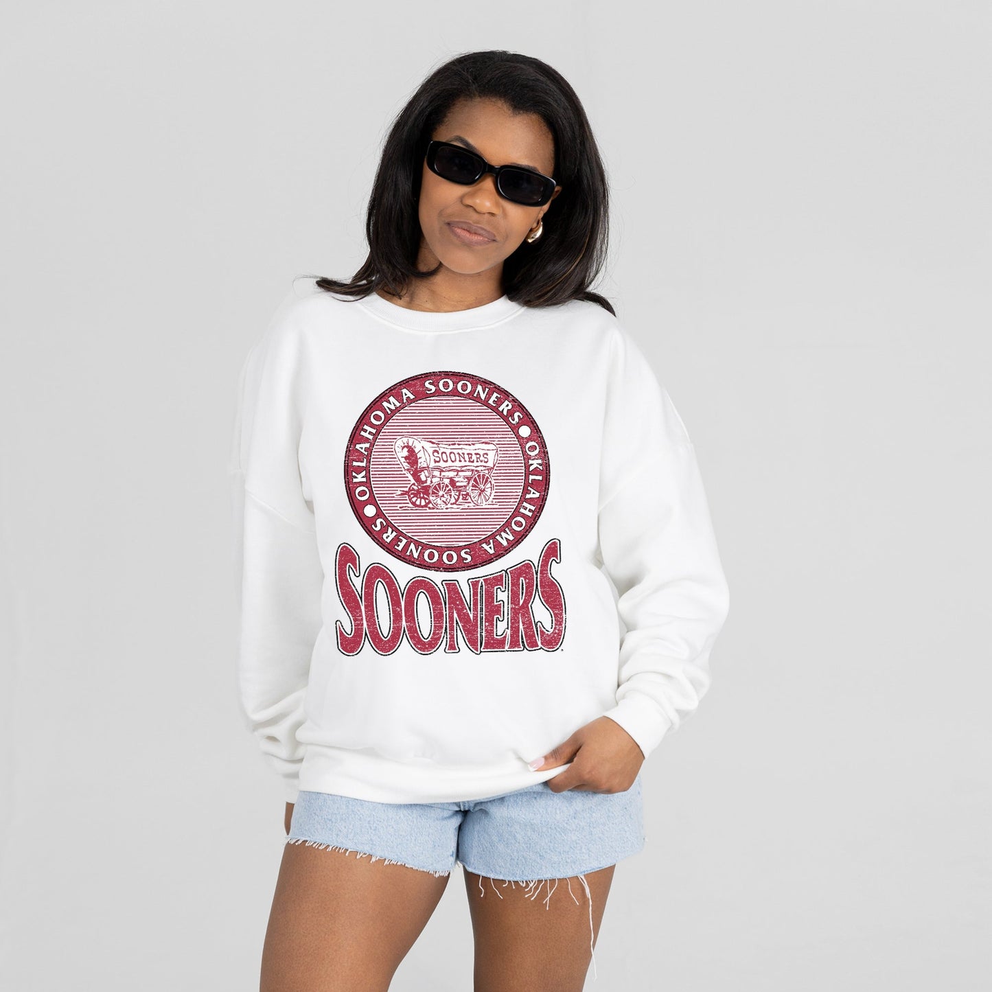 OKLAHOMA SOONERS ENDZONE PREMIUM FLEECE DROP SHOULDER CREWNECK PULLOVER