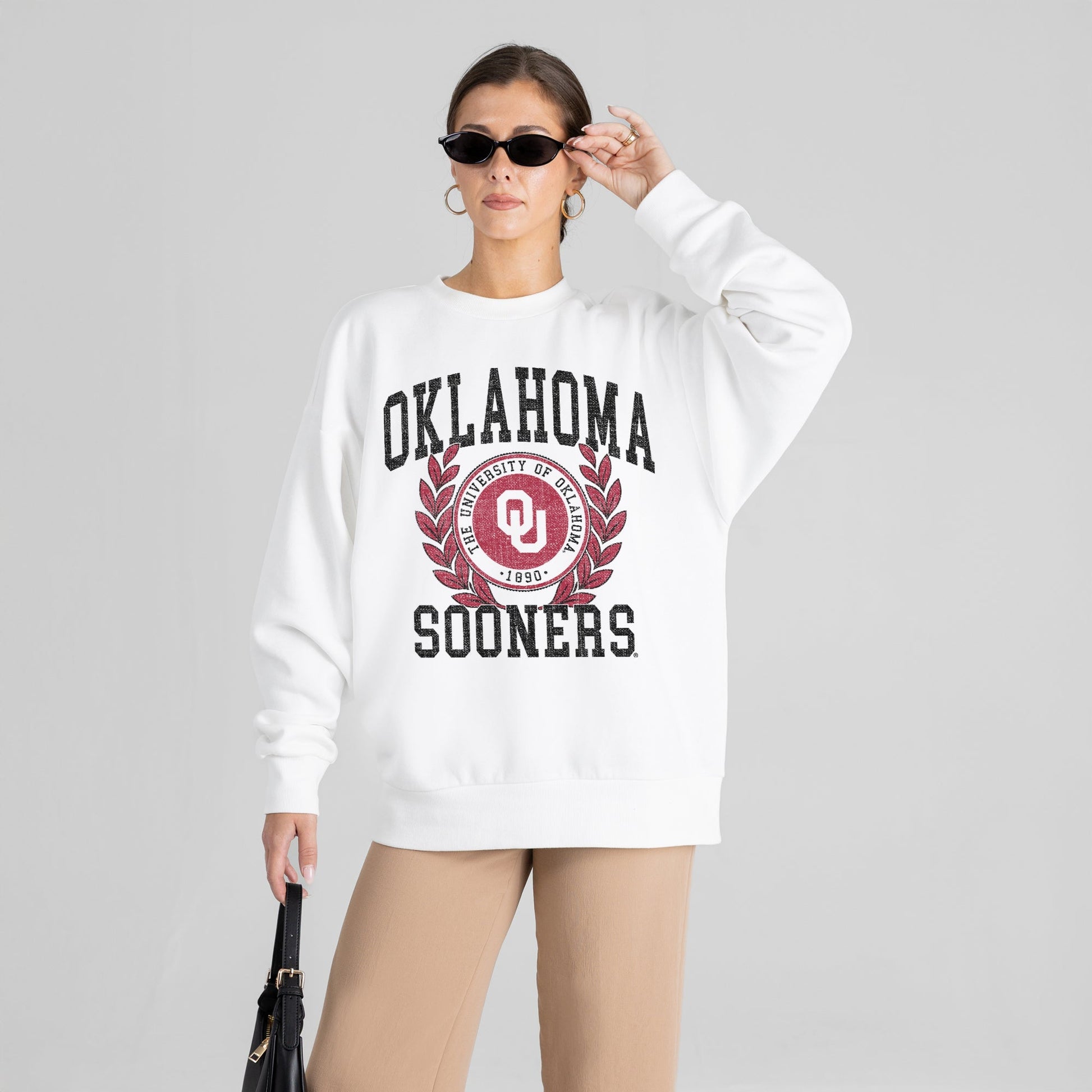 OKLAHOMA SOONERS GOLD STANDARD PREMIUM FLEECE DROP SHOULDER CREWNECK PULLOVER