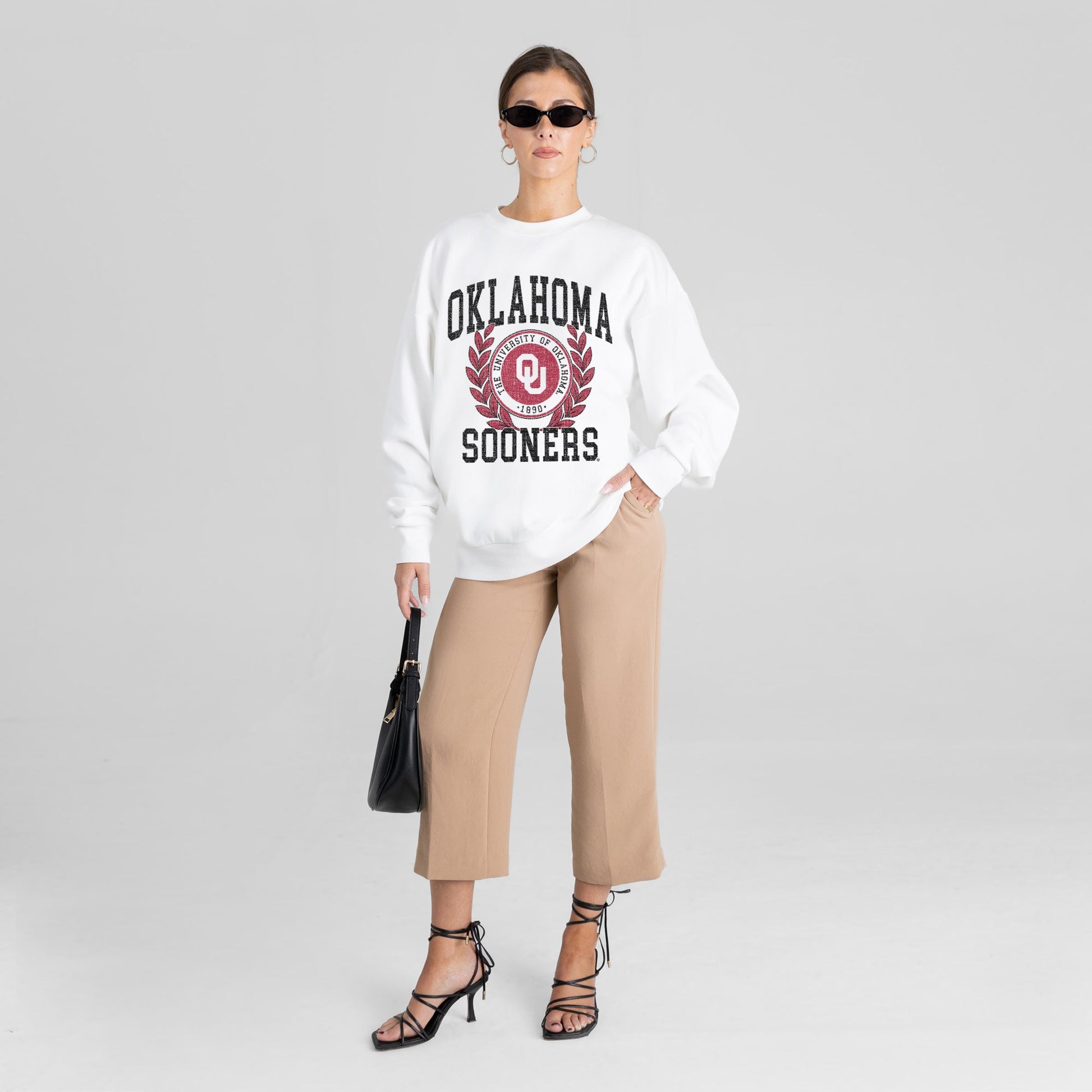 OKLAHOMA SOONERS GOLD STANDARD PREMIUM FLEECE DROP SHOULDER CREWNECK PULLOVER