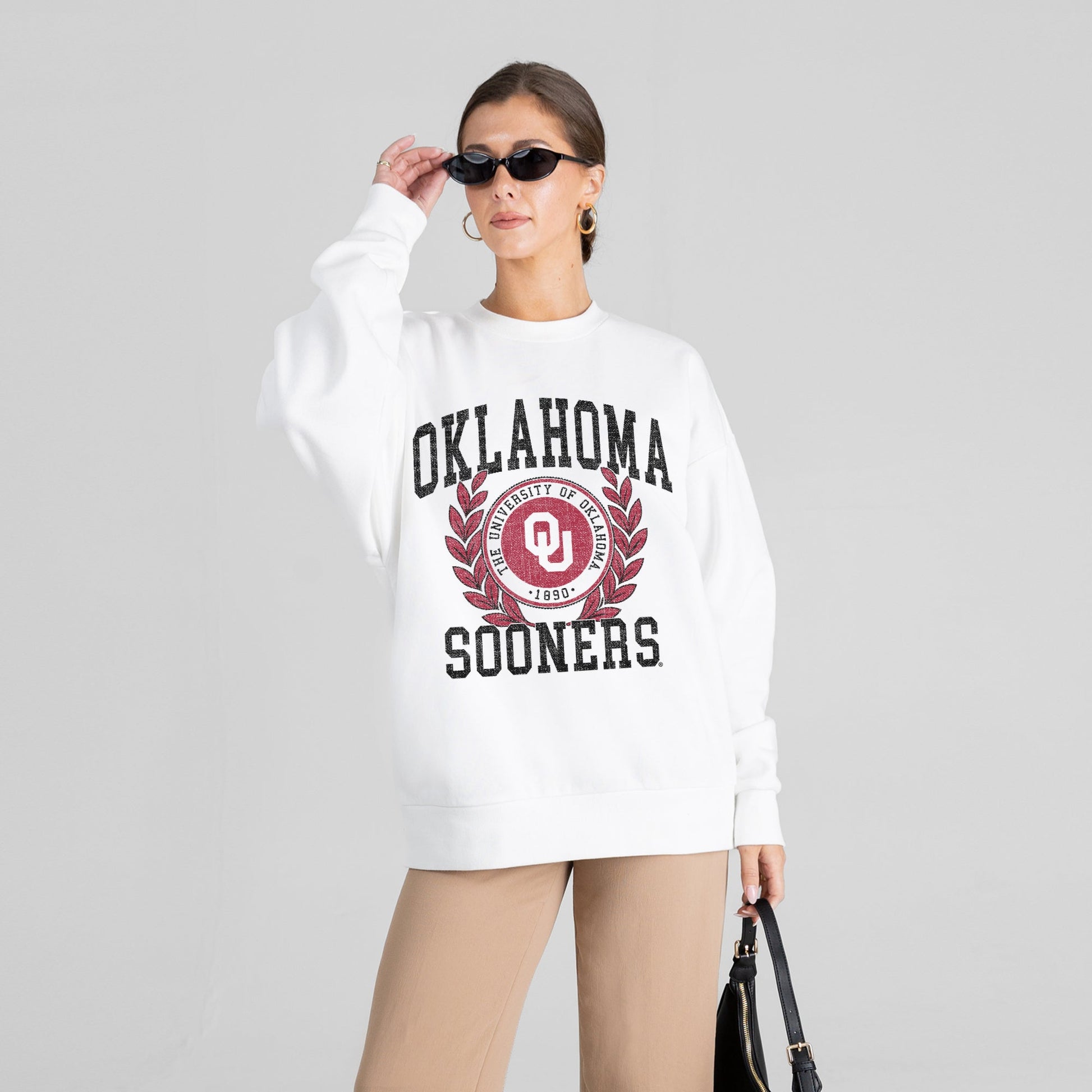 OKLAHOMA SOONERS GOLD STANDARD PREMIUM FLEECE DROP SHOULDER CREWNECK PULLOVER