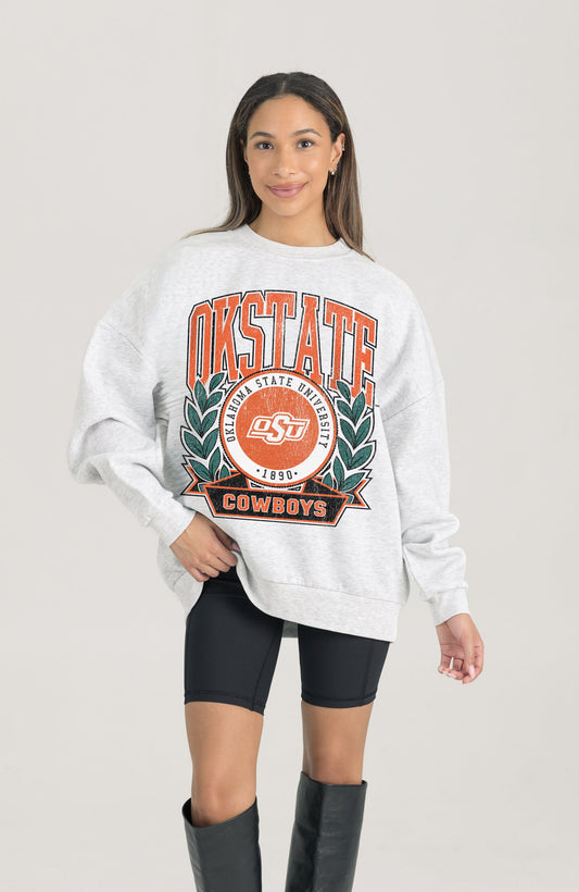 OKLAHOMA STATE COWBOYS HERITAGE PREMIUM FLEECE DROP SHOULDER CREWNECK PULLOVER