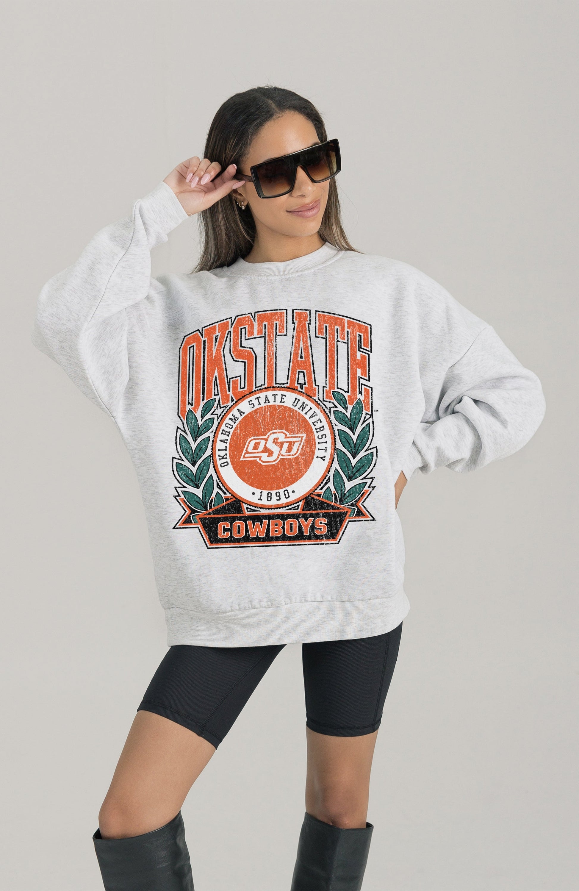OKLAHOMA STATE COWBOYS HERITAGE PREMIUM FLEECE DROP SHOULDER CREWNECK PULLOVER