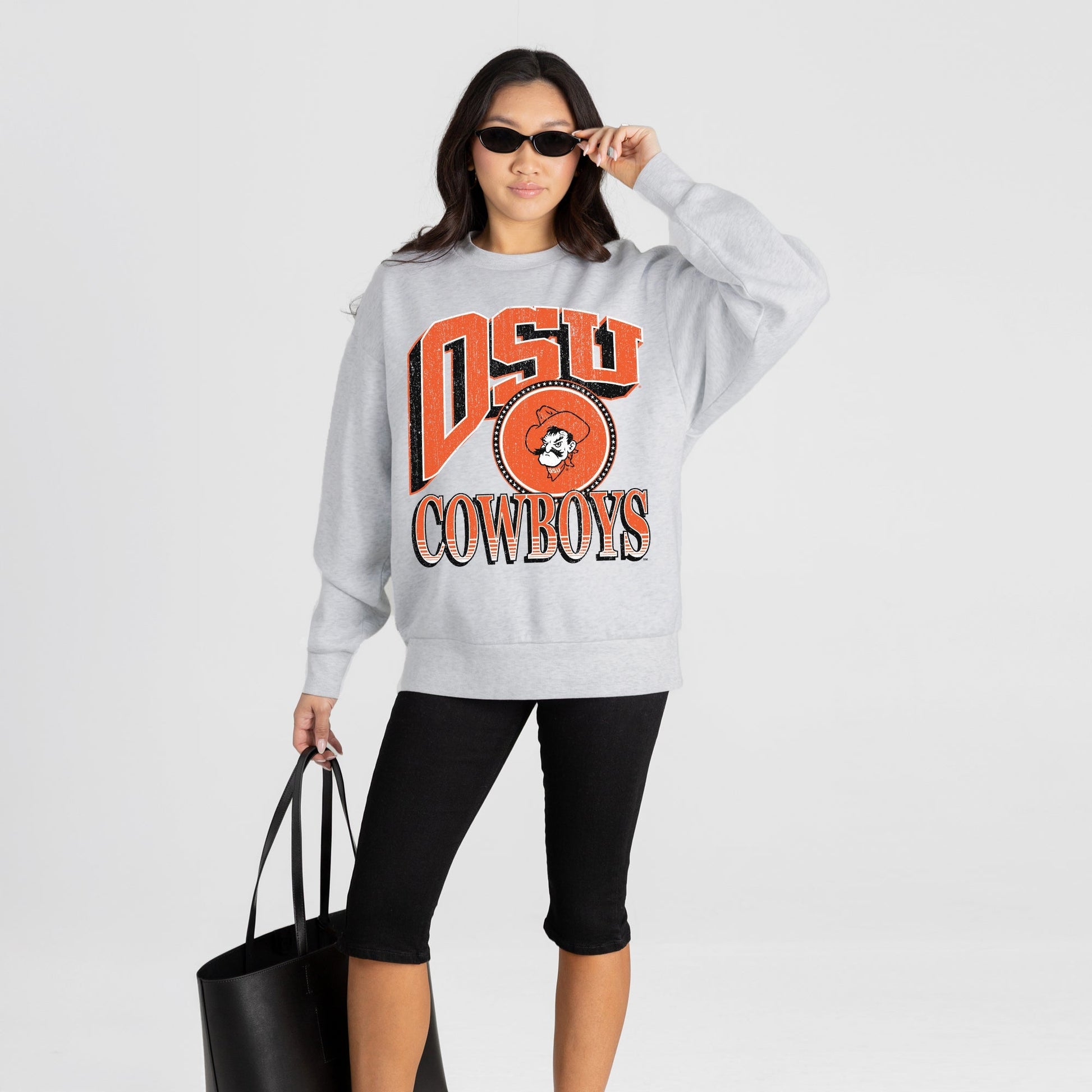 OKLAHOMA STATE COWBOYS GAME ON PREMIUM FLEECE DROP SHOULDER CREWNECK PULLOVER
