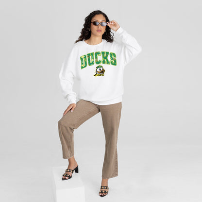 OREGON DUCKS SWEET PLAY PREMIUM FLEECE DROP SHOULDER CREWNECK PULLOVER
