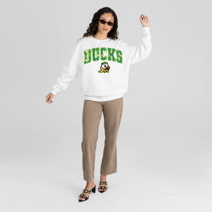 OREGON DUCKS SWEET PLAY PREMIUM FLEECE DROP SHOULDER CREWNECK PULLOVER