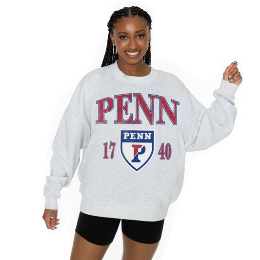 PENNSYLVANIA QUAKERS ALLEGIANCE LONG SLEEVE UNISEX FIT PREMIUM FLEECE CREWNECK SWEATSHIRT WITH RIBBED KNIT NECKLINE, WRIST, AND WAISTBAND