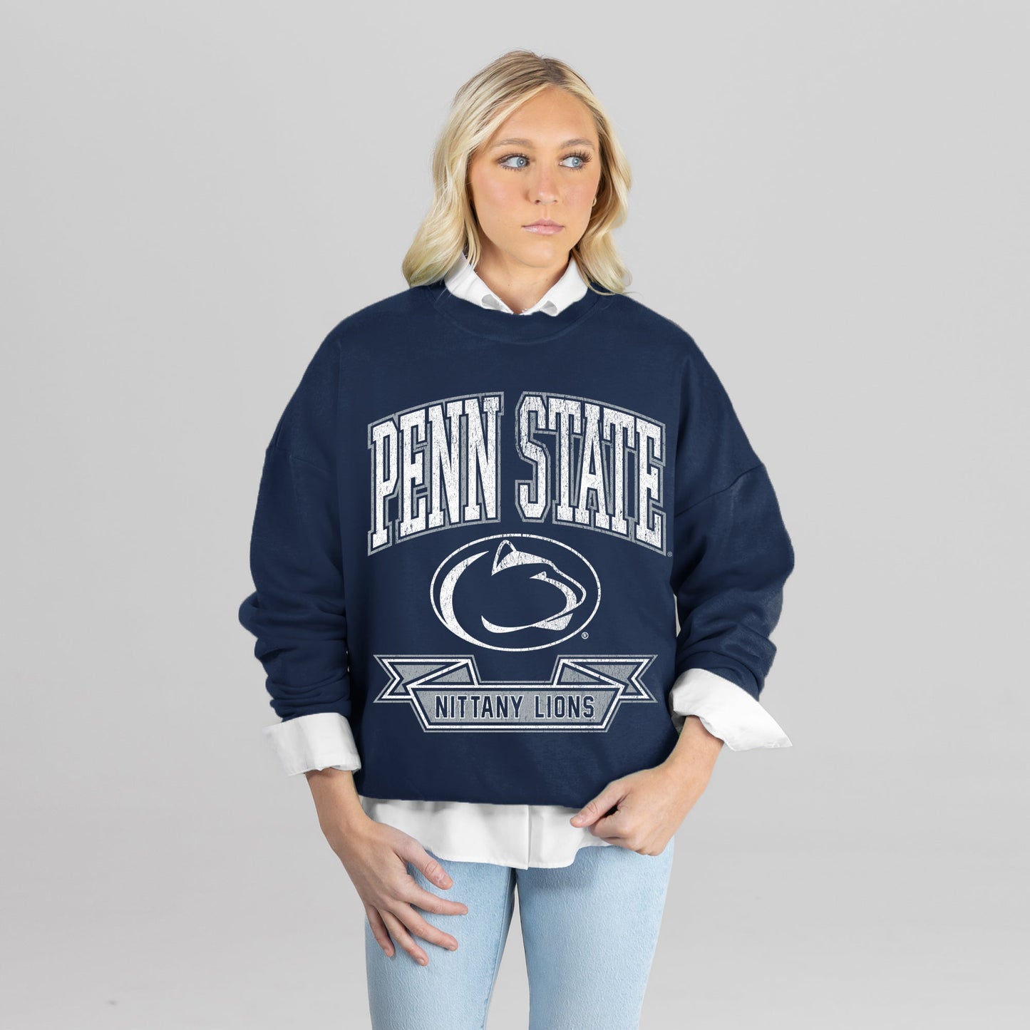 PENN STATE NITTANY LIONS CLASSIC ARCHIVES PREMIUM FLEECE DROP SHOULDER CREWNECK PULLOVER