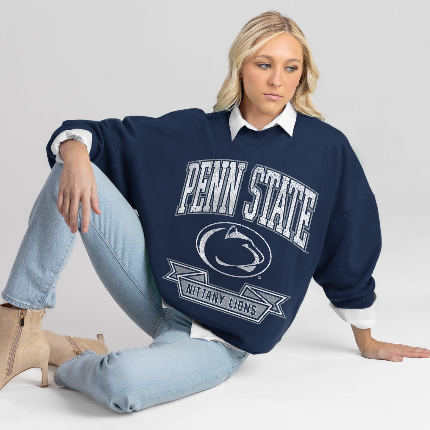 PENN STATE NITTANY LIONS CLASSIC ARCHIVES PREMIUM FLEECE DROP SHOULDER CREWNECK PULLOVER