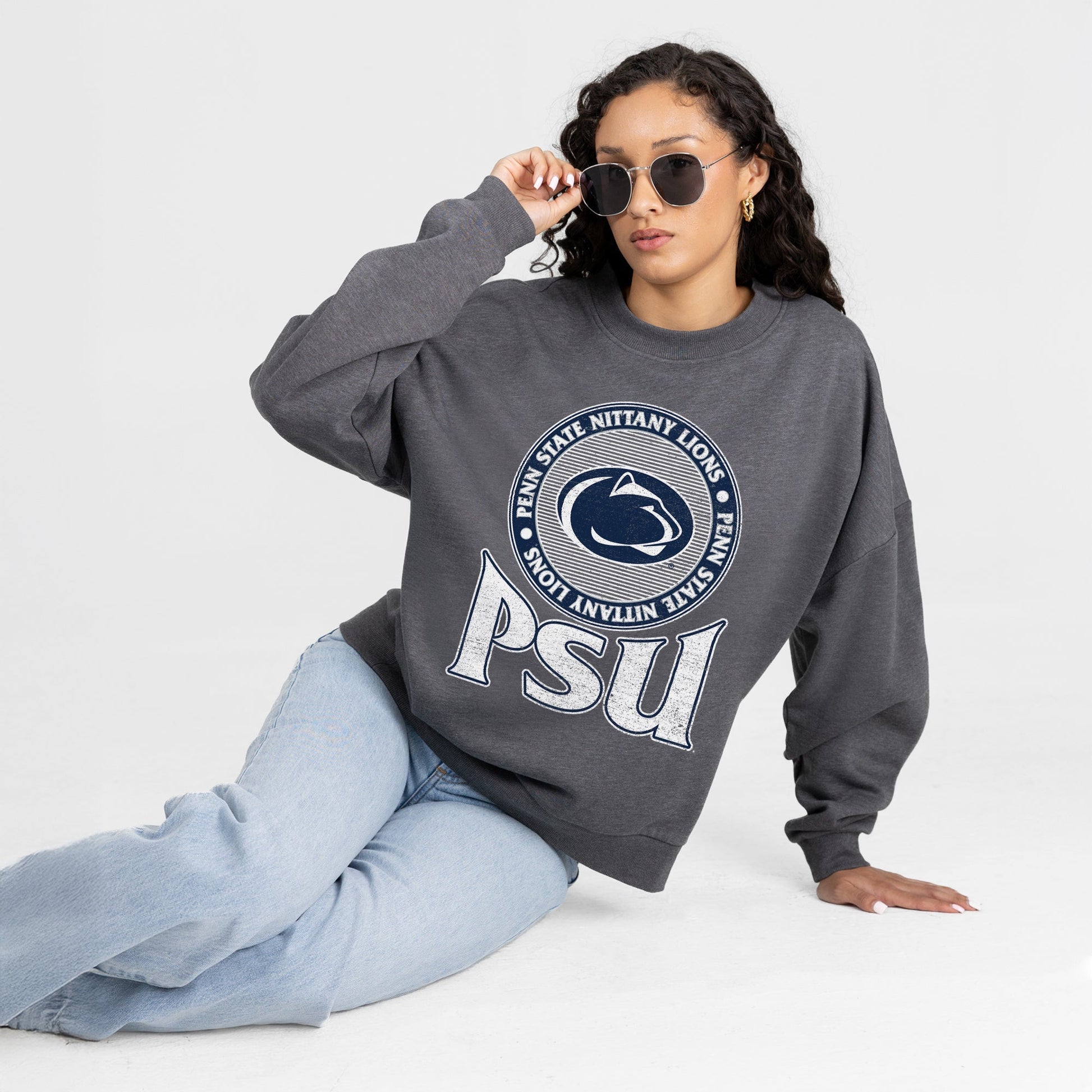 PENN STATE NITTANY LIONS SATURDAY SEAL PREMIUM FLEECE DROP SHOULDER CREWNECK PULLOVER