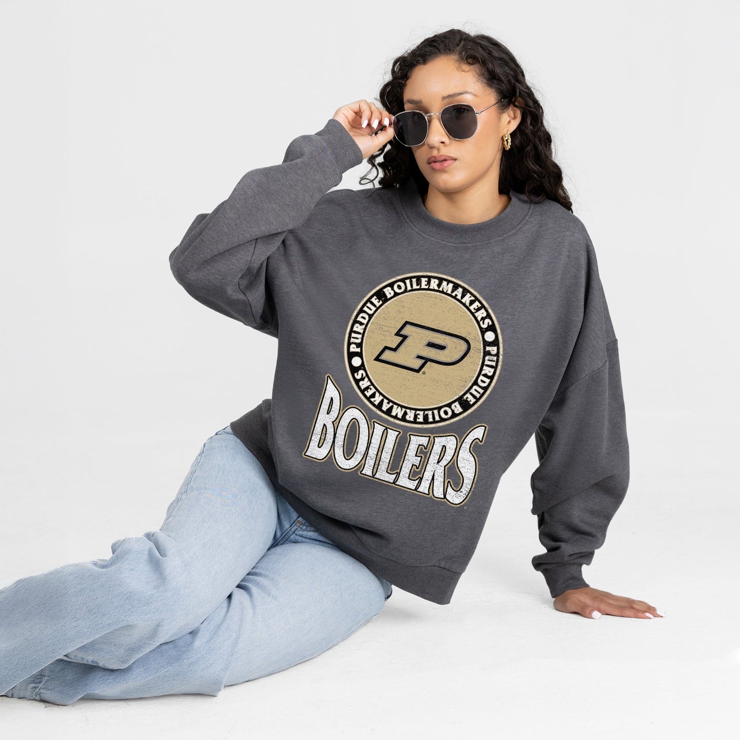 PURDUE BOILERMAKERS SATURDAY SEAL PREMIUM FLEECE DROP SHOULDER CREWNECK PULLOVER