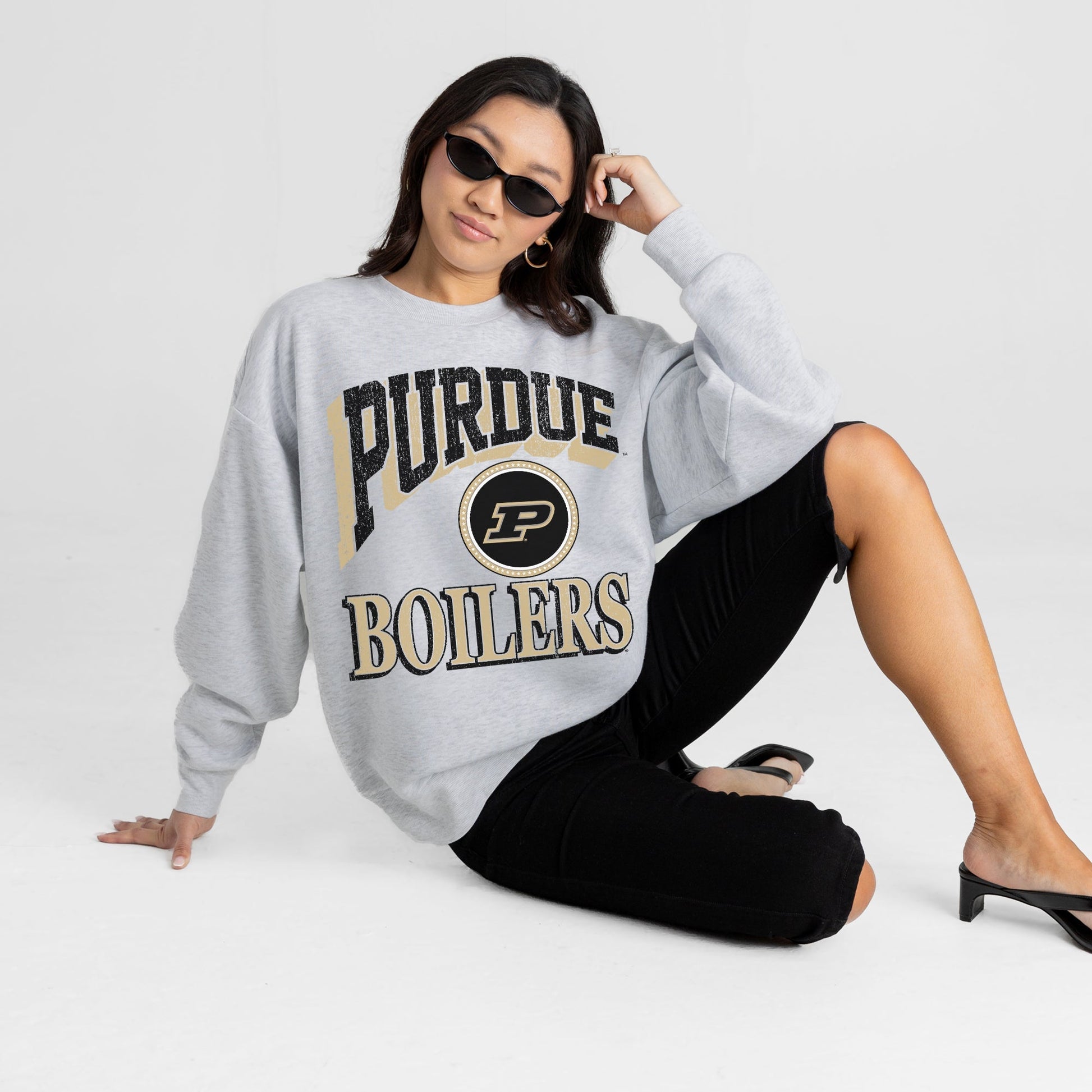 PURDUE BOILERMAKERS GAME ON PREMIUM FLEECE DROP SHOULDER CREWNECK PULLOVER