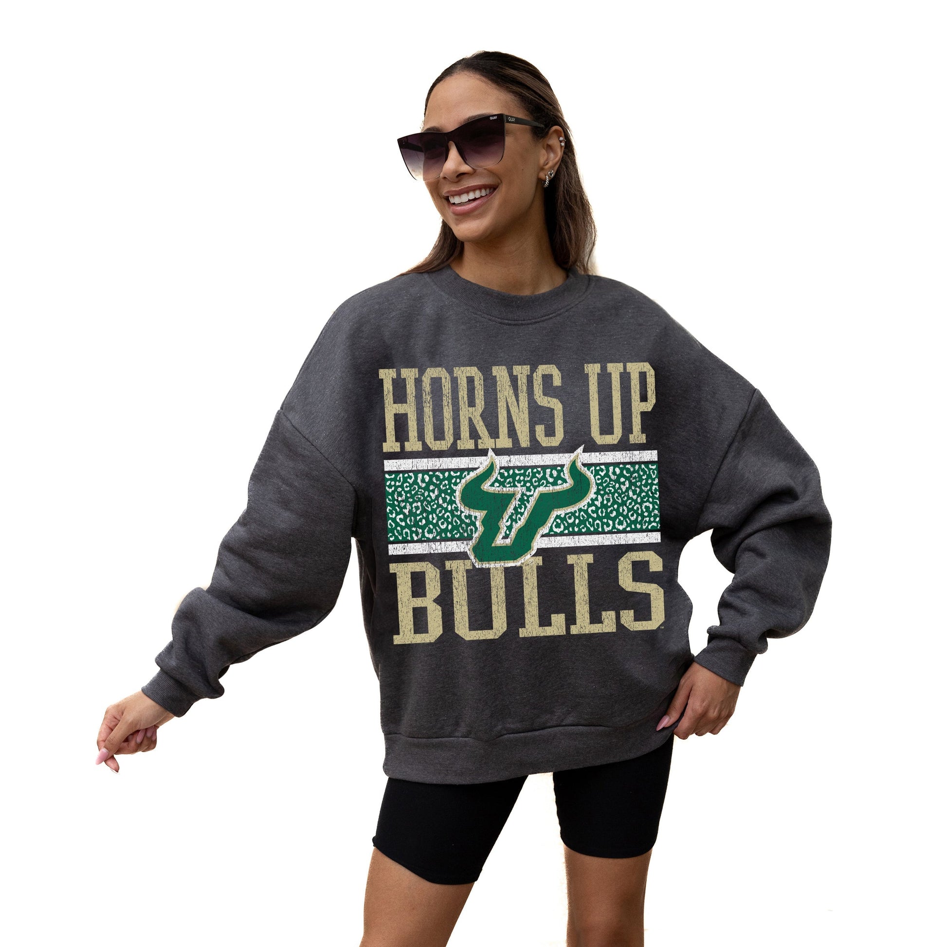 SOUTH FLORIDA BULLS WILD TAILGATE LONG SLEEVE UNISEX FIT PREMIUM FLEECE CREWNECK SWEATSHIRT WITH RIBBED KNIT NECKLINE, WRIST, AND WAISTBAND